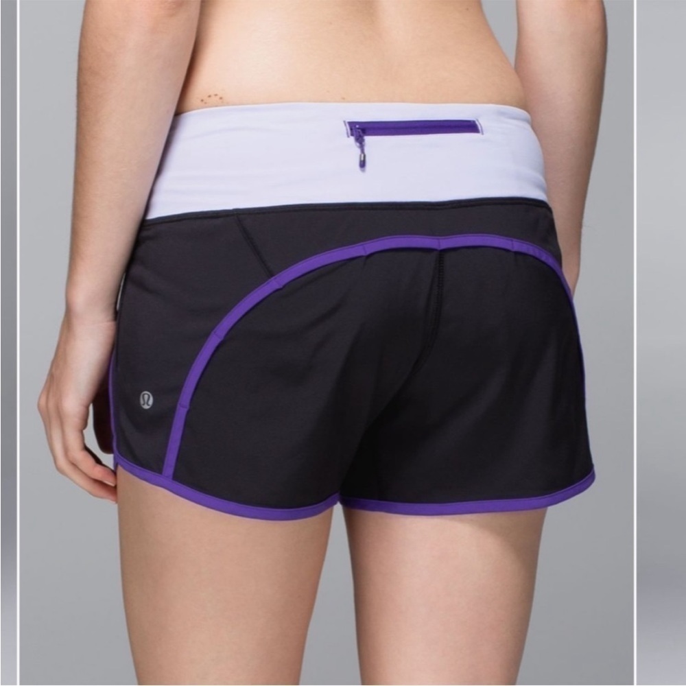 Lululemon Run Times Lined 4 Way Stretch Running Shorts | Black/Bruised Berry | 6